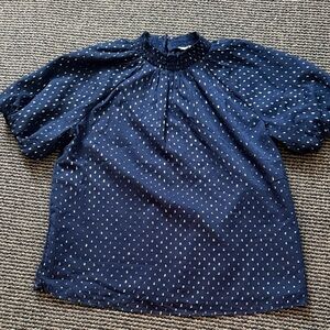 LOFT Navy Blue Blouse with Silver Accents